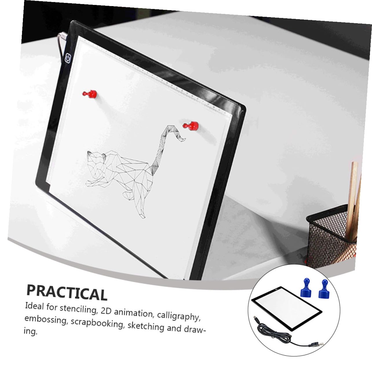 Parliky Planche Lumineuse A4 LED pour Dessin avec Structure Innovante en Acrylique, Légère et Magnétique, pour Scrapbooking et Stenciling, Équipée de Câble USB et Règle Intégrée
