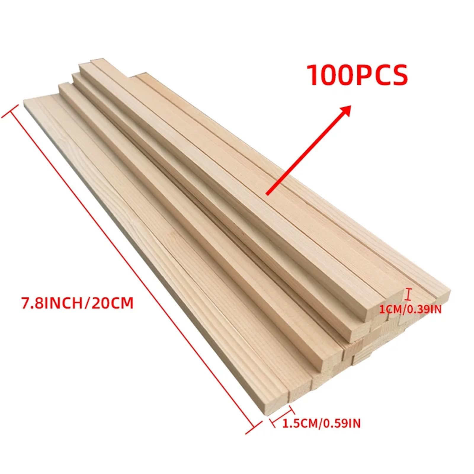 Drewniane patyczki do lodów, Kołki kwadratowe z drewna cykuty do majsterkowania 20 cm i 25 cm 20-100 szt.(20cm 100pcs)
