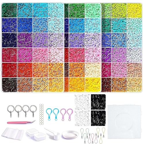 YueXing 2.6mm Fuse Beads Set 29200pcs 72 Colors DIY Craft Kit with Pegboard Keyrings & Storage Complete Creative Art Supplies