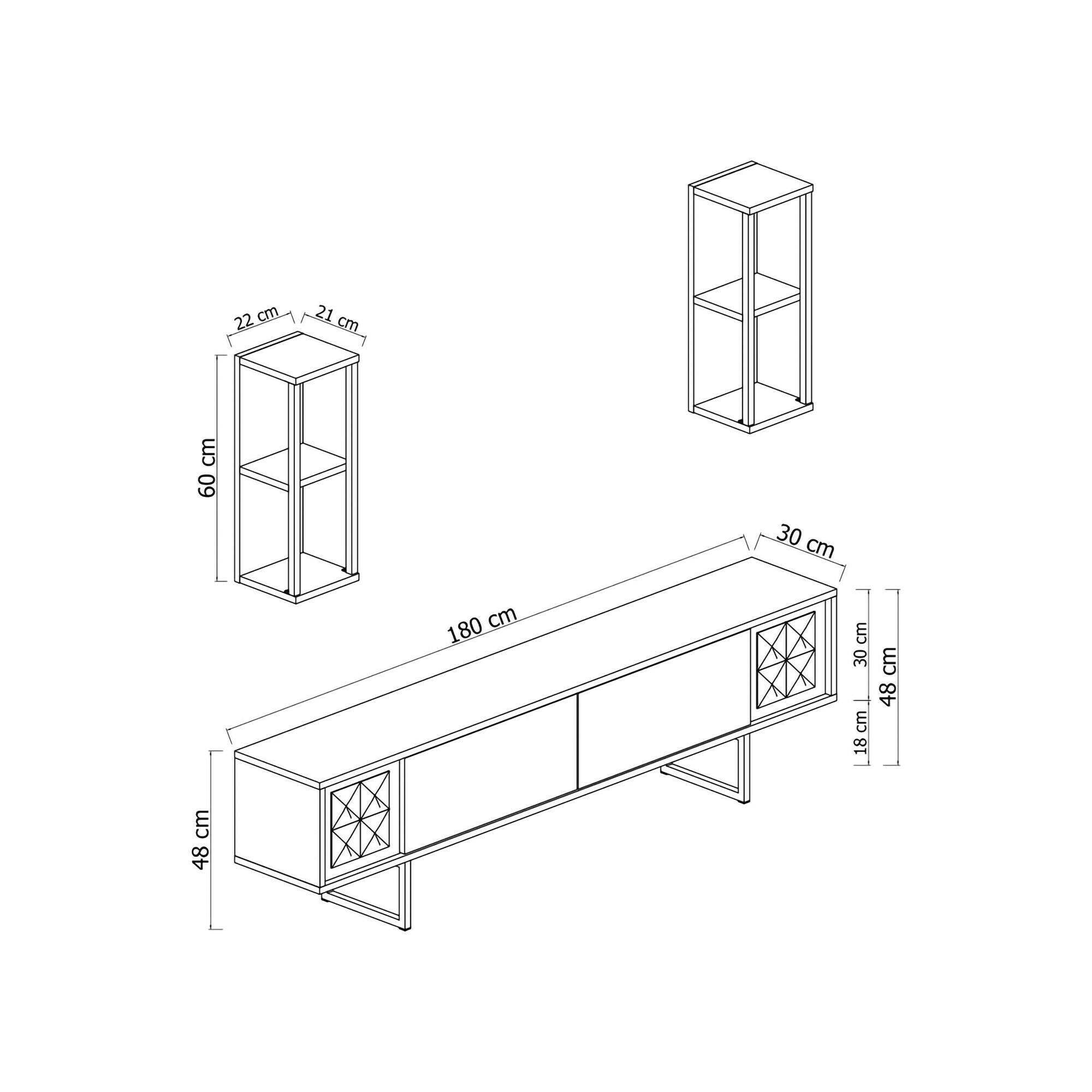 Dmora - Mobile porta TV Eunomia, Credenza da soggiorno, Armadio basso per TV, Base parete attrezzata, 180x30h48 cm, Antracite e Nero