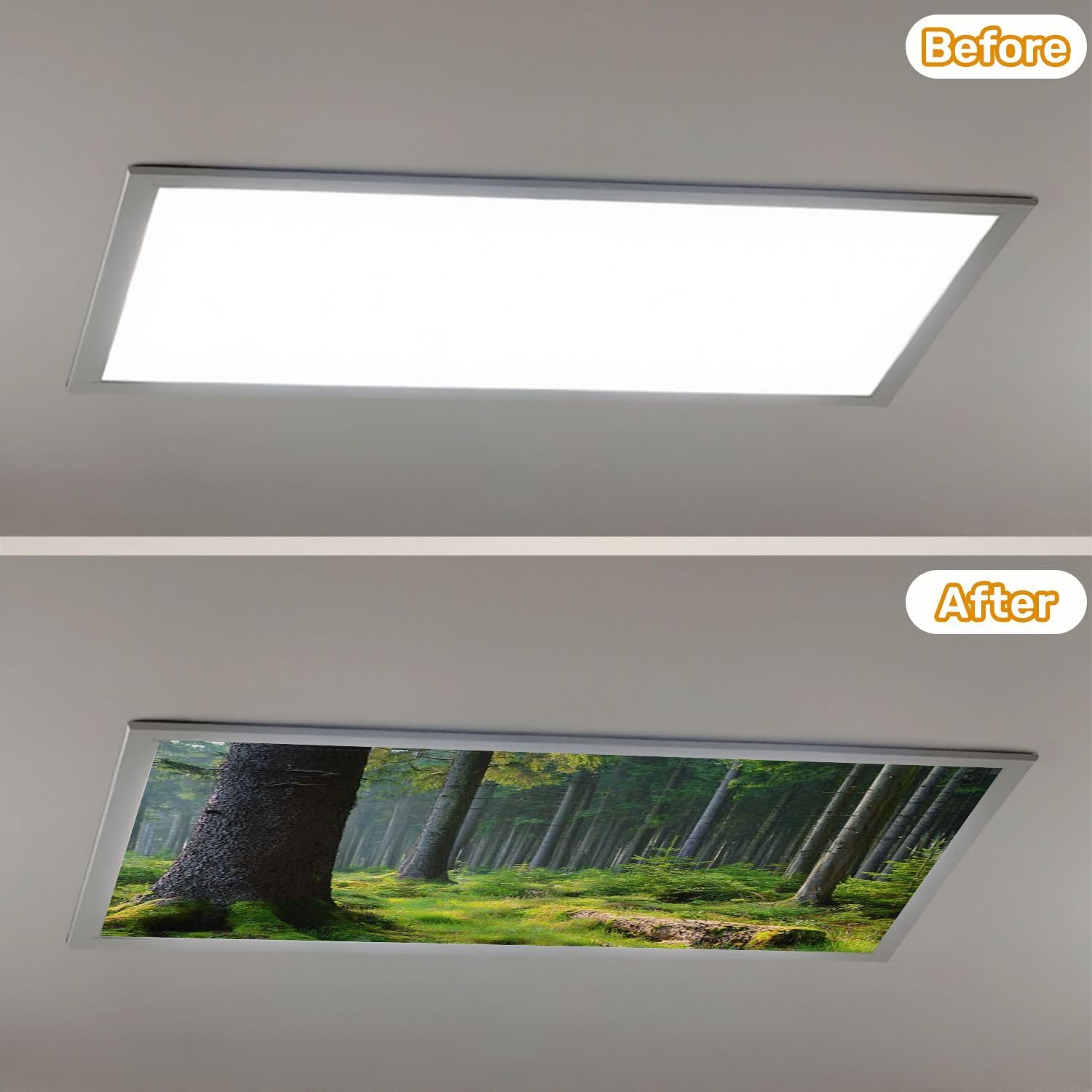 Fluorescent Light Covers for Ceiling Lights Natural Forest Spruce Tree Warm Light Rising Sun Easy to Install Magnetic Light Filter for Classroom Office Hospitals School Home Decor
