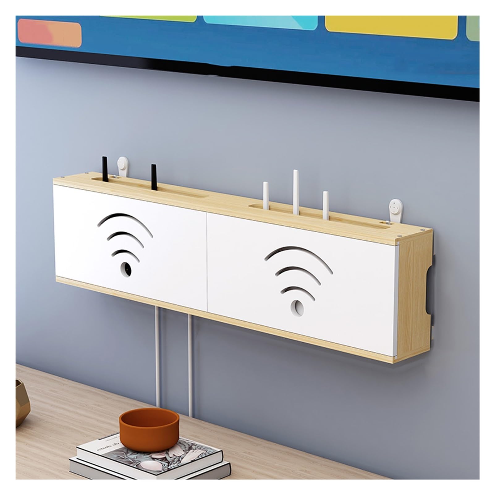 Meiiron Wall Mounted WiFi Router Storage Box, Floating WiFi Router Shelf TV Set Top Rack Wall Hanging Office Organiser TV Set-Top Storage Box for DVD Players Game Consoles (Color : B, Size : 60cm)