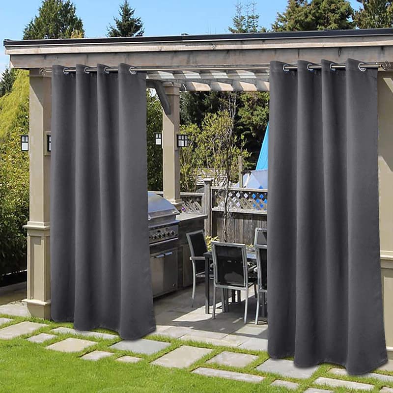 MetDeals - Waterproof & Sun Blockage Eyelet Windproof Blackout Outdoor Curtains (Grey, 4.5 X 5 Feet, Polyester), Pack of 2-image-3