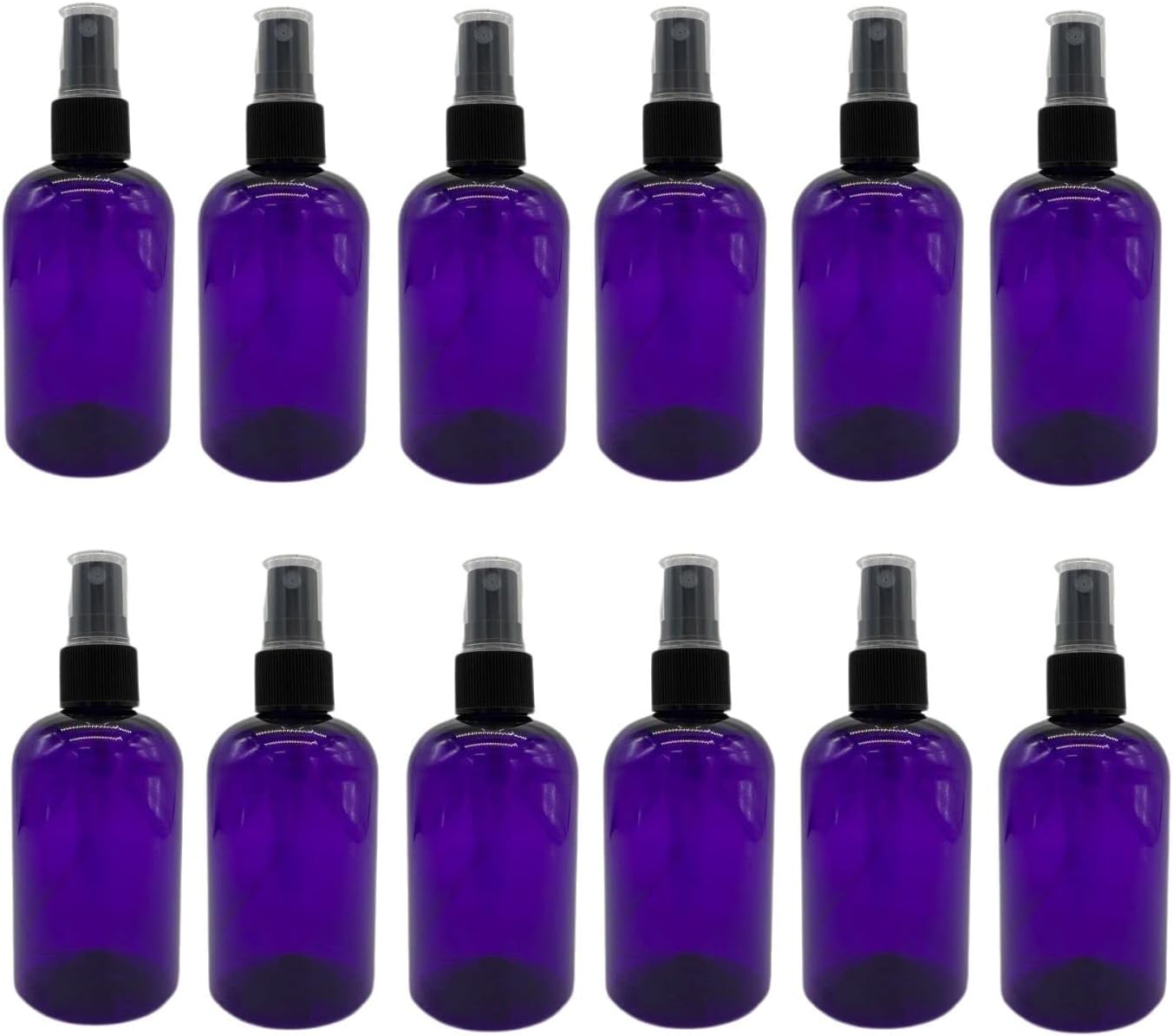 Natural Farms 4 oz Plastic Purple Boston BPA FREE Bottles - 12 Pack Empty Refillable Containers - Essential Oils - Hair- Aromatherapy - Black Fine Mist Sprayers - Made in the USA