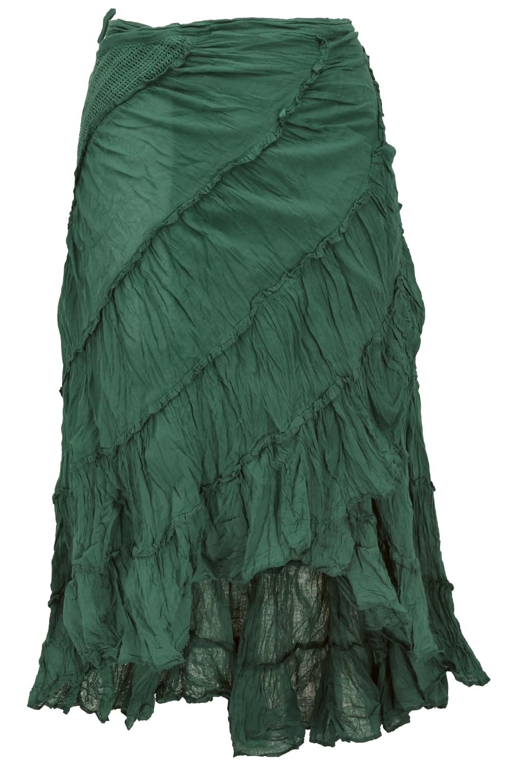 Boho Wickelrock, Krinkelrock, Maxirock, Flamenco Rock, Damen, schwarz | Maxilänge, 100 % Baumwolle, loose Passform, Vokuhila Effekt, Wickeltechnik, ideal für Sommer