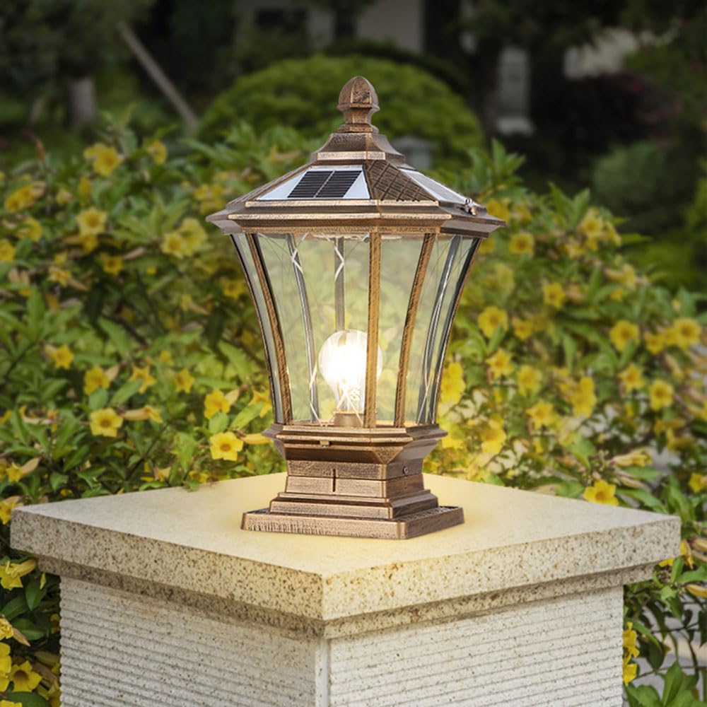 Zewnętrzne oświetlenie słupkowe, wodoodporna aluminiowa obudowa szklana lampa kolumnowa do ogrodzenia ogrodu patio werandy, oświetlenie filarowe w stylu retro