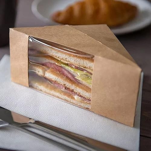 Miniatura 5 de Hewnda 50 cajas de papel sándwich, caja ecológica para llevar con ventana para panadería, restaurante y servicio de comida para llevar (tamaño