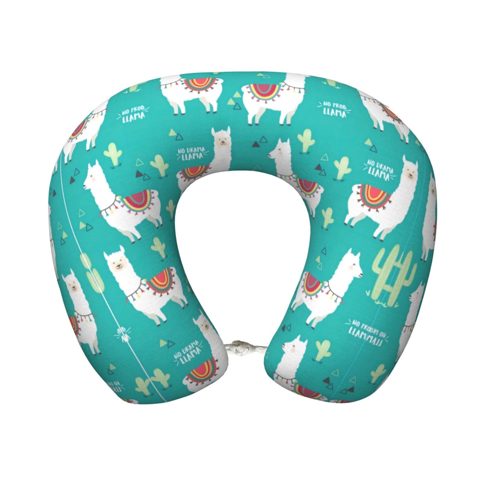 peiyeety Alpaca Cactus Print Custom U-Shaped Pillow,Memory Foam Cervical Neck Travel Pillow,for Home,Camping,Travelling
