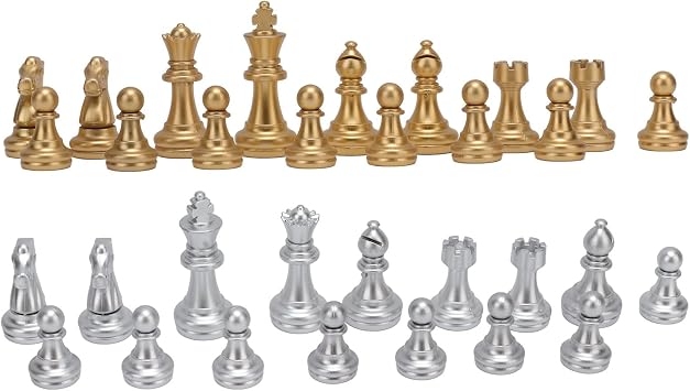 Chessmen Game Set, 32 Pieces with 1.93in King Figure, Medieval Chess Pieces for Adults and Kids, Gold and Silver - for International Chess Games, Stylebestfe2dzggbm9