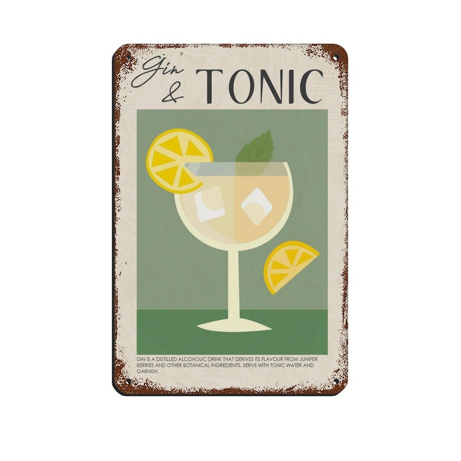 Gin Print, Cocktail, Booze Gift, Gin Art Retro Poster Metal Tin Sign Chic Art Retro Iron Painting Bar People Cave Cafe Family Garage Poster Wall Decoration 8x12inch(20x30cm)