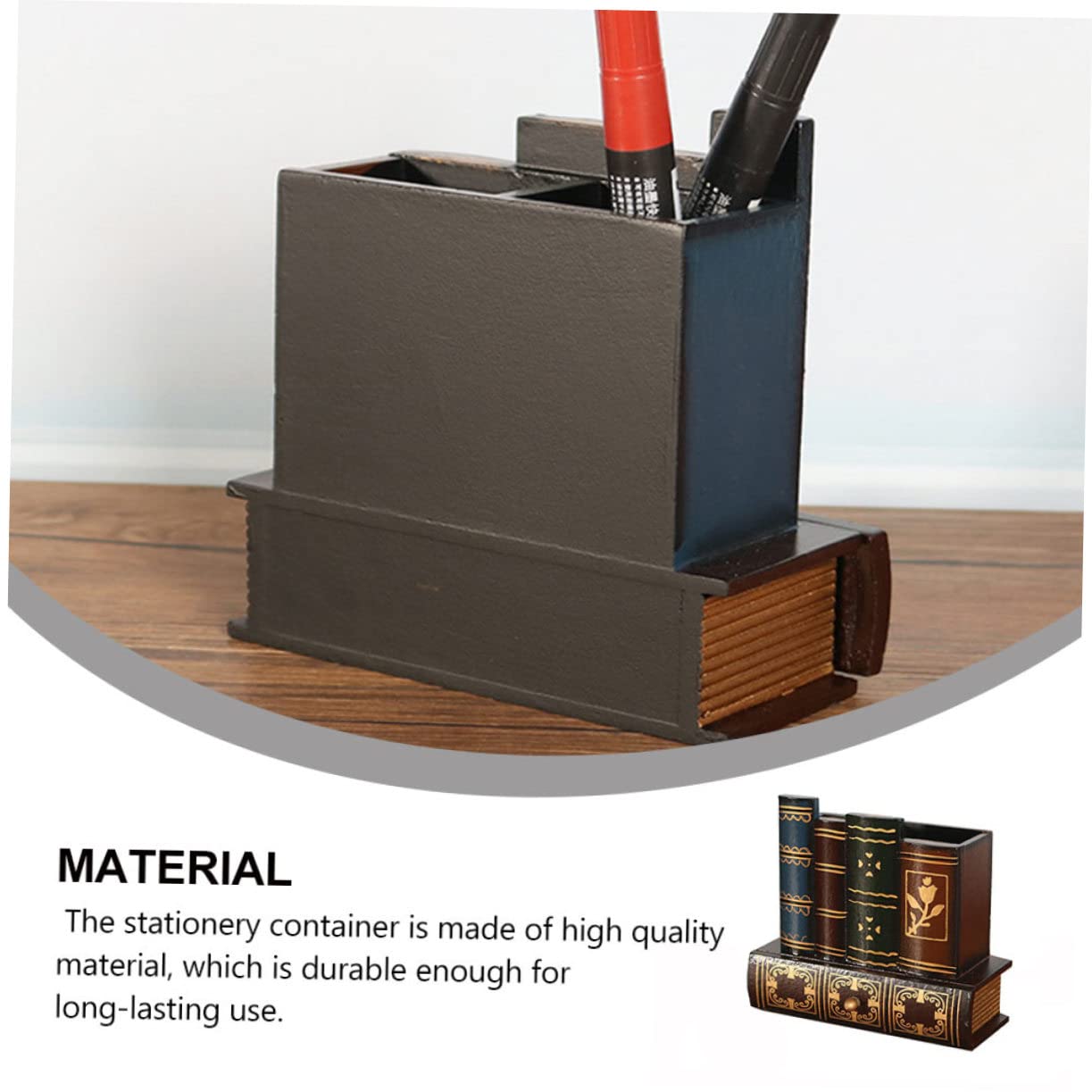 Portapenne Organizer Multifunzionale Struttura Multi- Cassetto Design Retrò in Legno per Uso Casa e per Cancelleria Salvaspazio