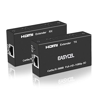 RuhZa 60m HDMI Extender (Transmitter and Receiver) with RJ45 Cat5e Cat6 Cat7 Ethernet Cable up to 60m, Supports 1080p 3D HDCP EDID for PC/Laptop, DVD, Sky, PS4, HD Camera