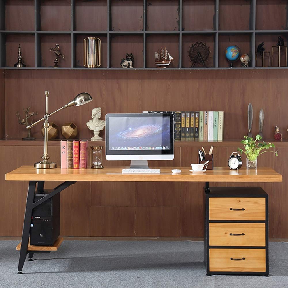 Amazon | パソコンデスク 引き出し付きレトロソリッドウッドパソコン
