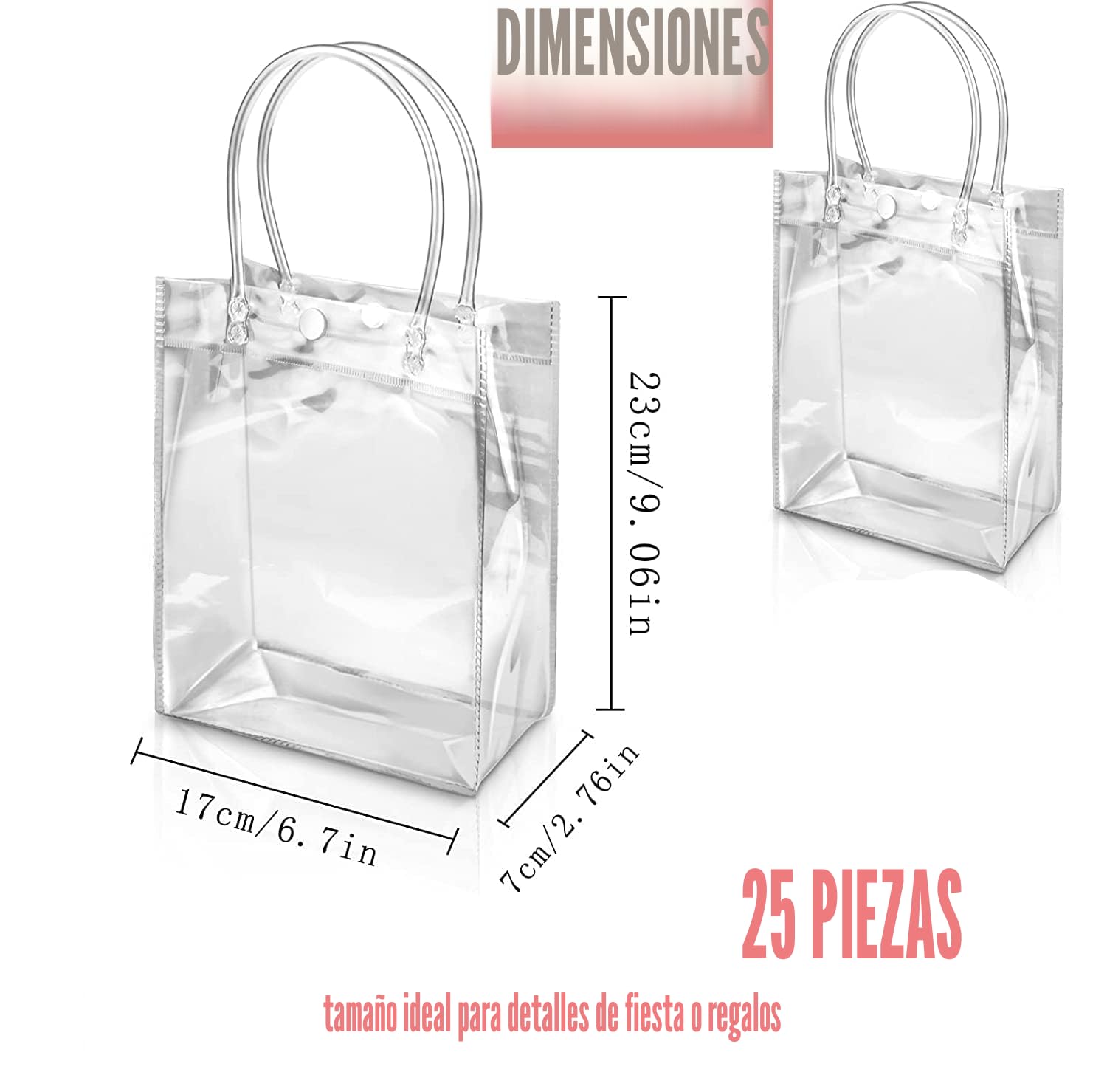 LATERN 25 Piezas Bolsas de Regalo Transparentes con Asas, 23CM x 17CM x 7CM Bolsas de PVC Reutilizables Bolsas Transparentes para Envolver para Boutique Boda Cumpleaños Baby Shower Favor de Fiesta