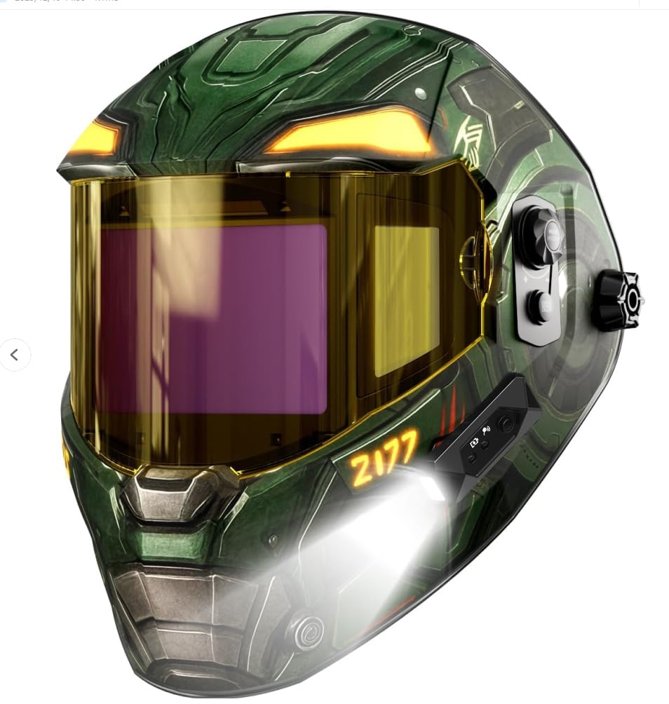 ANDELI Welding Mask with 2 LED Light PRO, Digital Filter with Internal Display, 7.2"x3.2" Panoramic View Auto Darkening, Type-C Fast Charging, True Colour for Weld Cut Grind (1000mAh+)