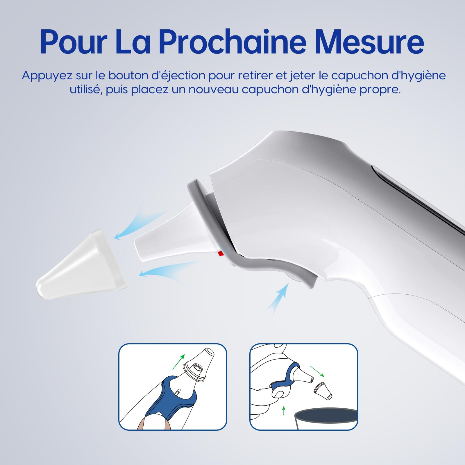 Thermomètre Auriculaire, Précision Professionnelle, Code d'alerte Fièvre à 3 couleurs, Mode Silencieux, Stockage des Lectures, avec 24 Couvre-Sondes Jetables Thermomètre pour Adultes et Bébés