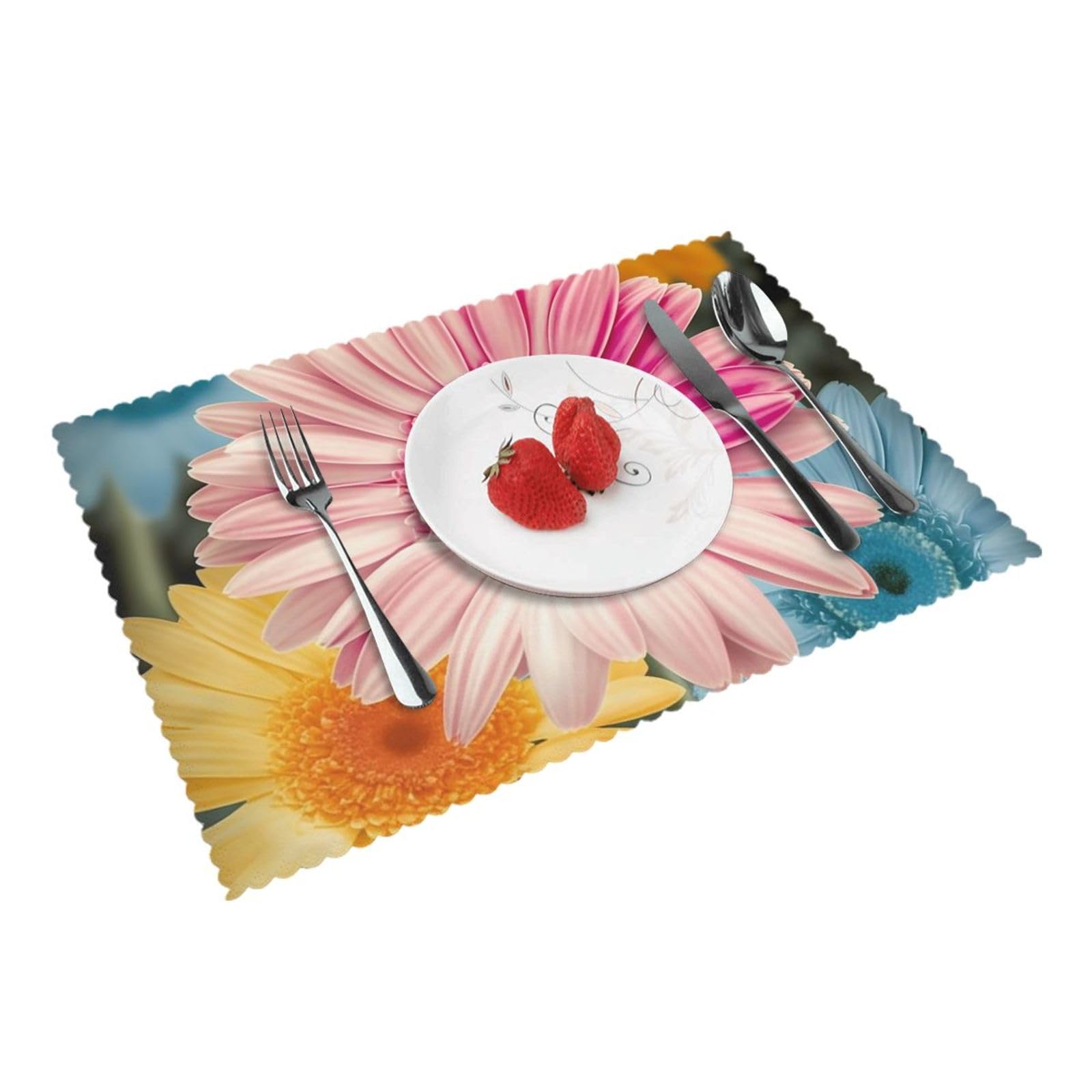 Placemats Set of 4 Heat Resistant Non-Slip Place Mats for Dining Table Colorful Daisy Flower Placemats Washable Woven Table Mats Wipeable Placemat for Kitchen Decoration 30 x 45 cm