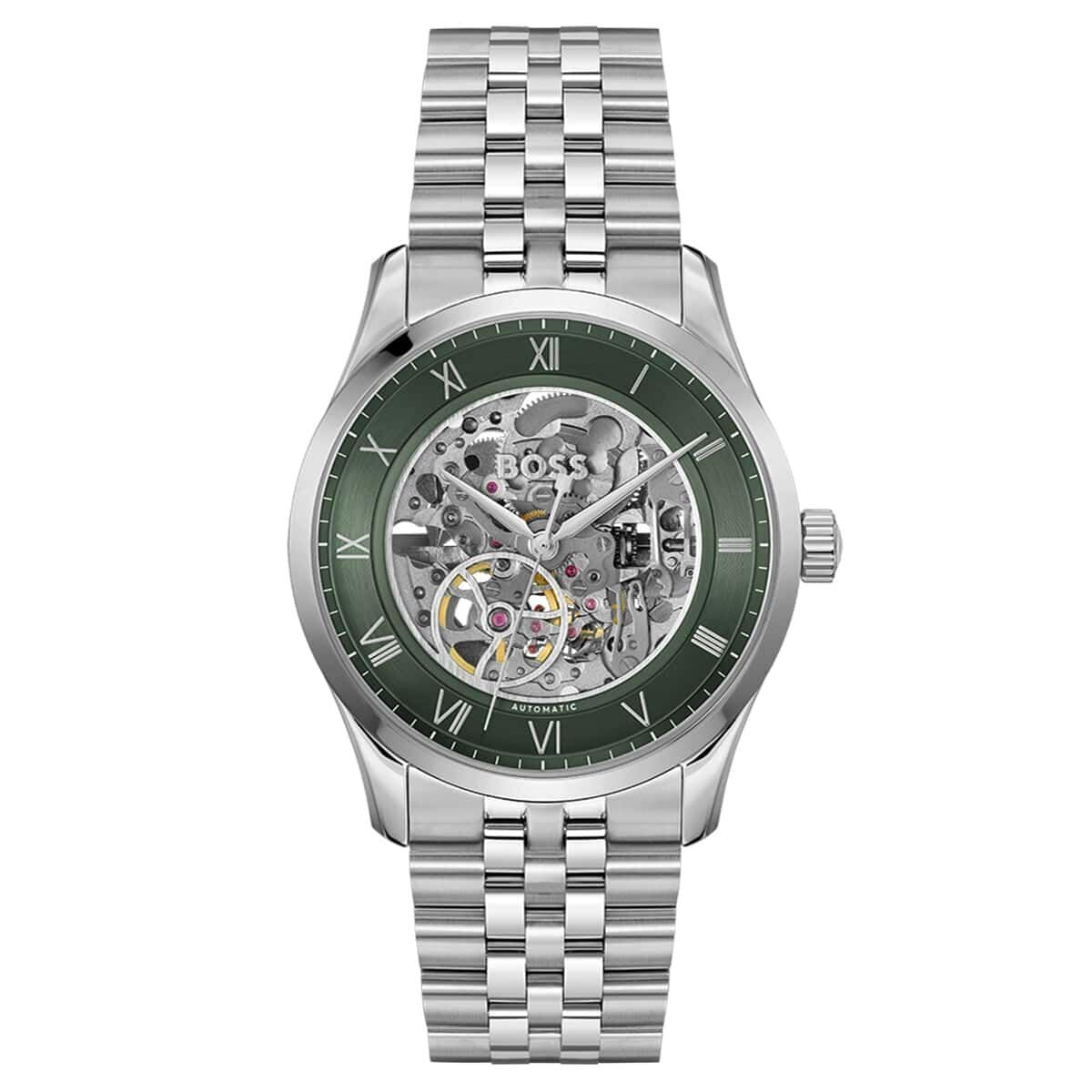 BOSS Principle Skeleton Mech-Automatic Green Round Dial Men's Watch|Stainless Steel Material|Silver Color Band - 1514236-image-49