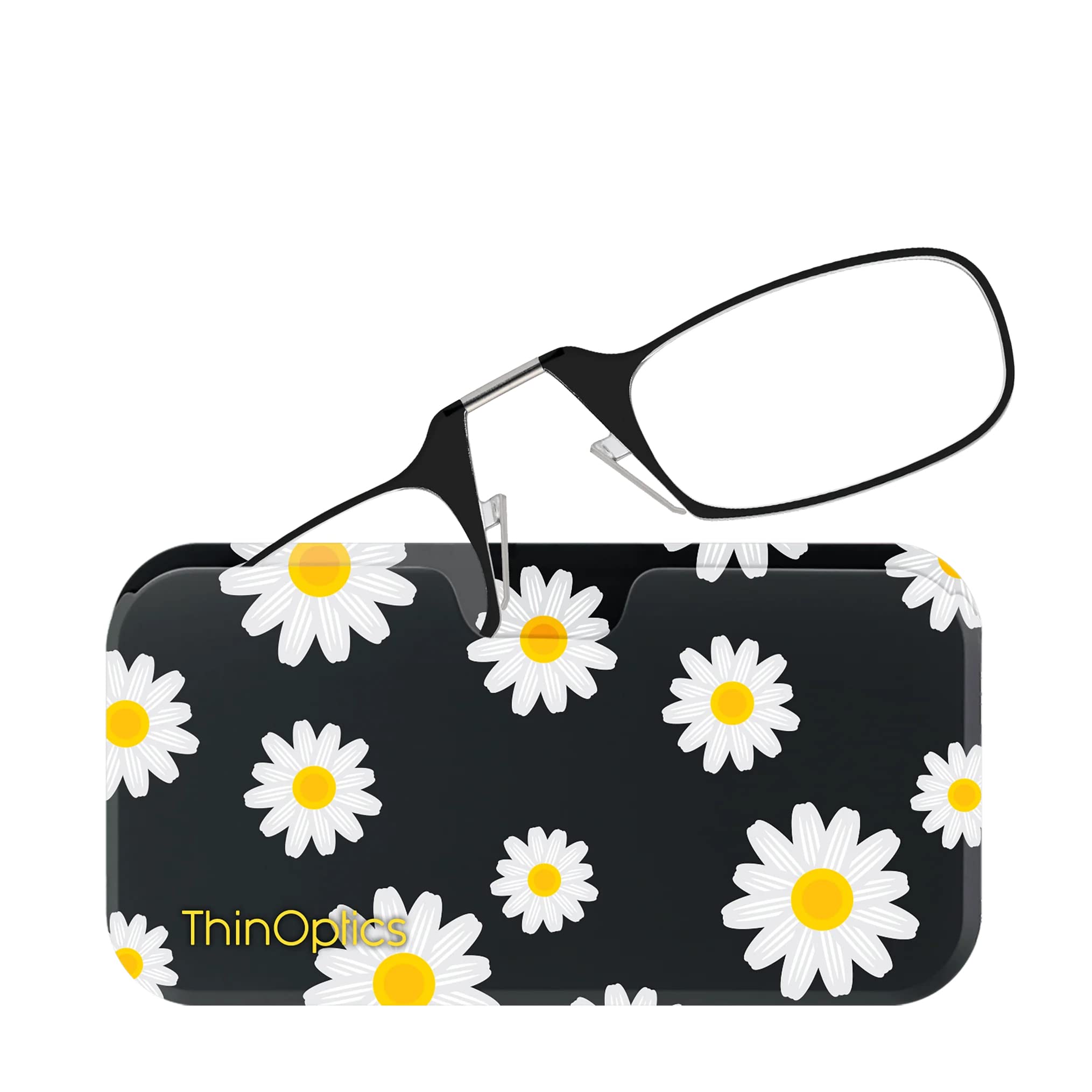 ThinOptics Reading Glasses 2.00 Black Frames with Daisy Universal Pod Compact Case, Ultra-light Foldable Rectangular Glasses - Image 2