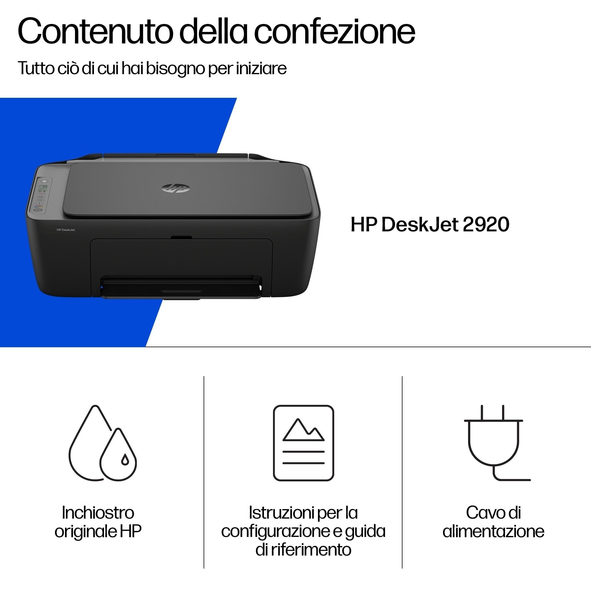 HP DeskJet 2920 Stampante Multifunzione a Getto d'Inchiostro A4 Colori Wi-Fi, 7,5 ppm, Instant Ink Inclusa, Nera