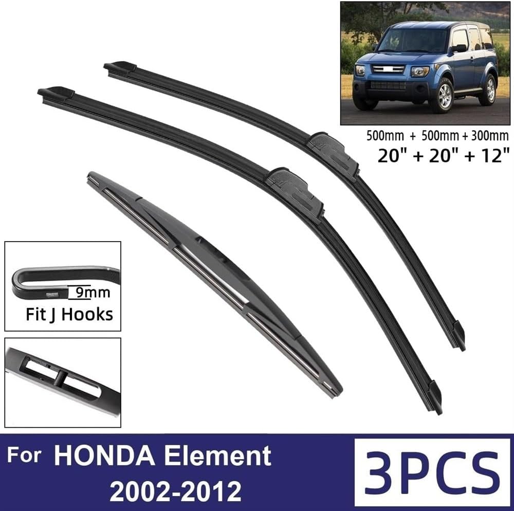 Car Wiper Compatible with HONDA Element 2002-2012 Car Front Rear Wiper Blades Soft Rubber Windscreen Wipers Auto Windshield 20"+20"+12" 2009 2010 2011 (Color : 6 wipers)
