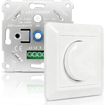 Dimmer Switch LED 220-240V 5-200W Flush-Mounted Rotary Dimmer for LED Lamps LED Dimmer Dimmschalter Dimmbar Unterputz Lichtschalter Dimmbar Drehdimmer inkl Gl hlampe Halogenlampe Cremewei