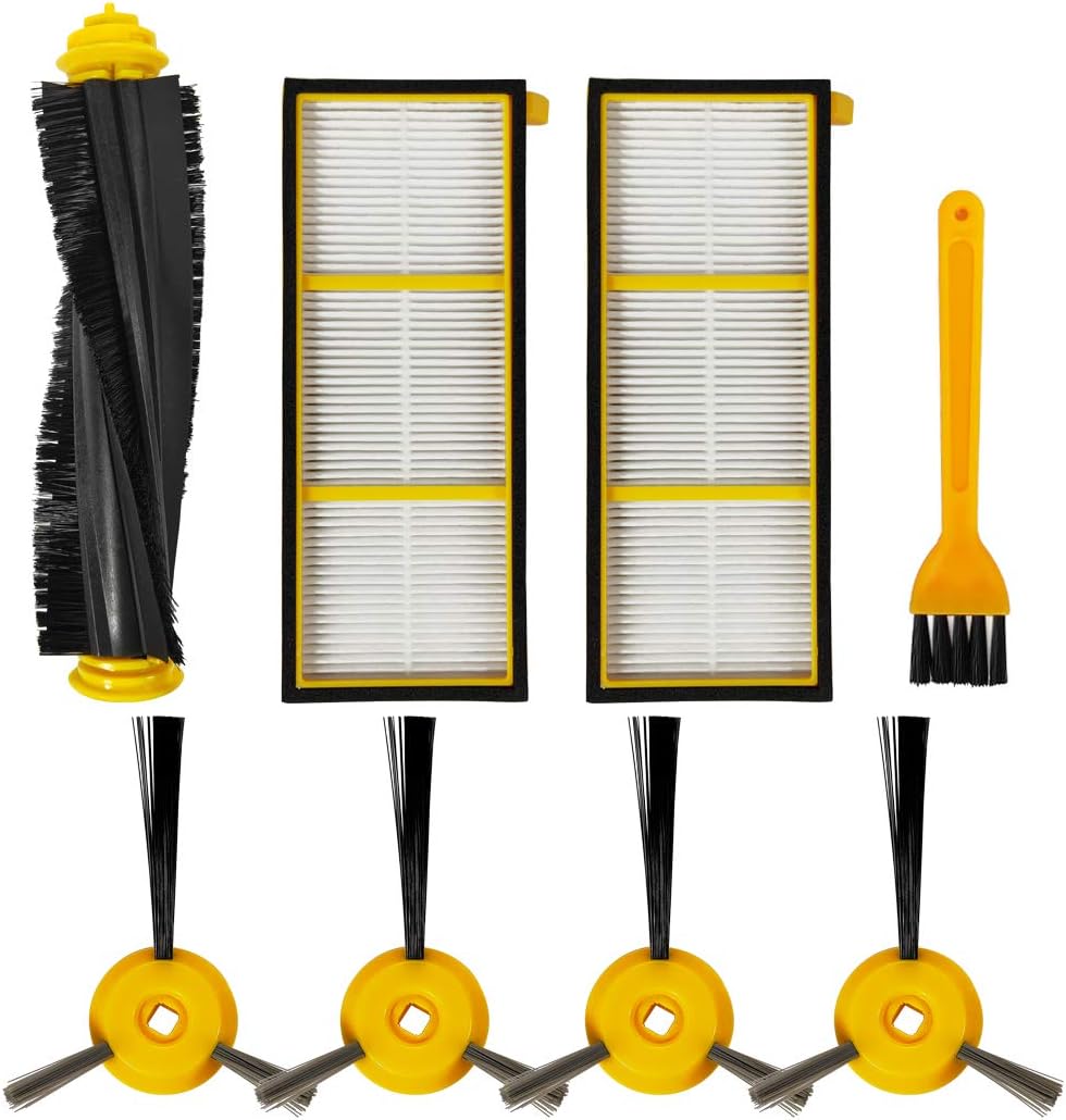 Accessories Replacement/Compatible for Shark ION Robot Vacuum Cleaner RV700 RV720 RV750 RV755 Parts(1 Roller Main Brush & 2 Filter & 4 Side Brushes & 1 Cleaning Brush)
