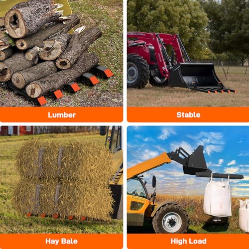 Clamp-On Debris Fork for 48" Bucket, Heavy-Duty 2500 Lbs Pallet Fork Attachments with Double Nuts, Quick Attach for Loader, Skid Steer, and Tractor