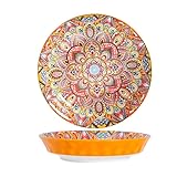 Bohemian Mandala Ceramic Dinnerware Set, Orange Pattern, Nordic Retro Style, Colored Glaze Bowls and Plates, Light Luxury Tableware (8-inch Marachesh stone-pattern dinner plate)