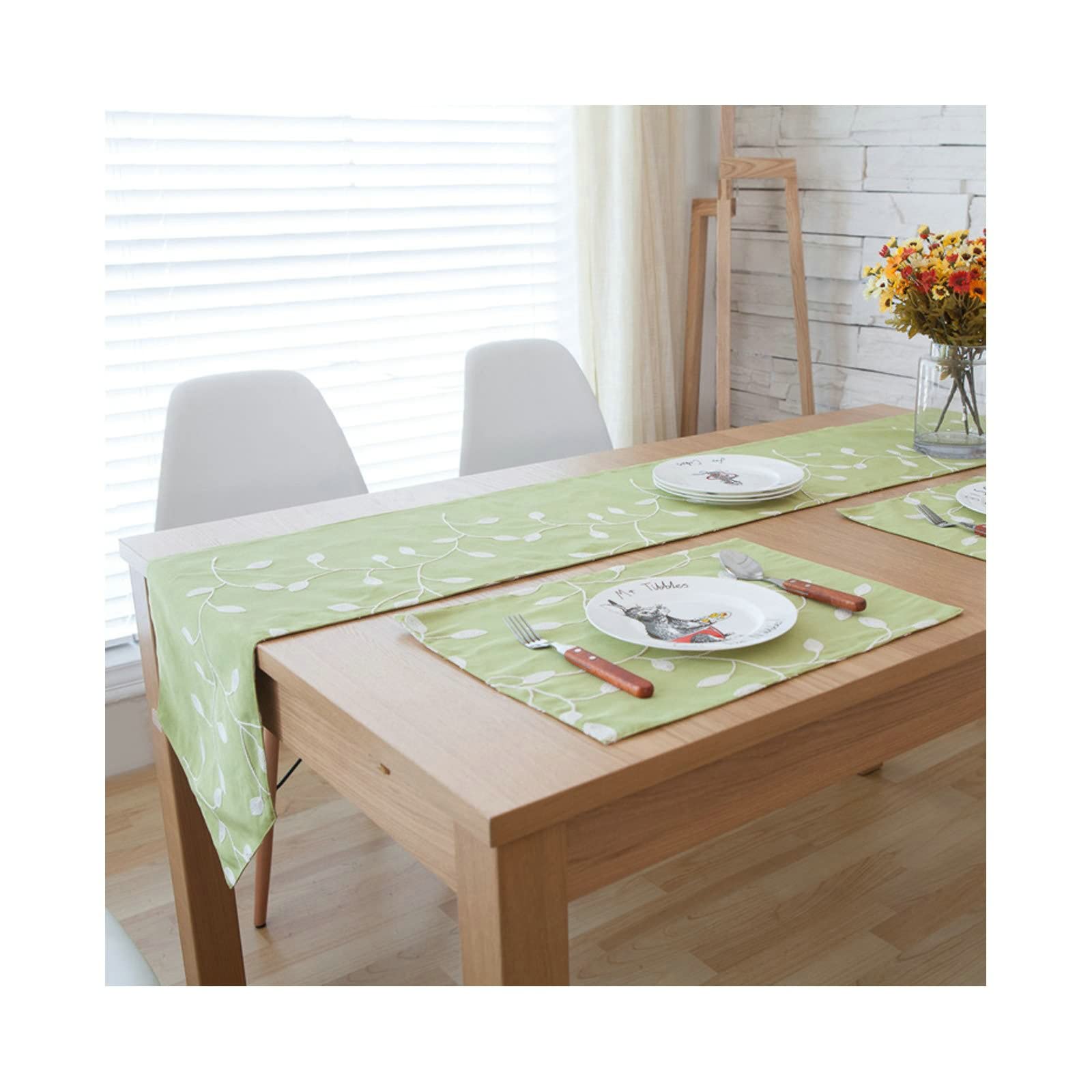 Chemin de table en coton vert décoration table longue chic