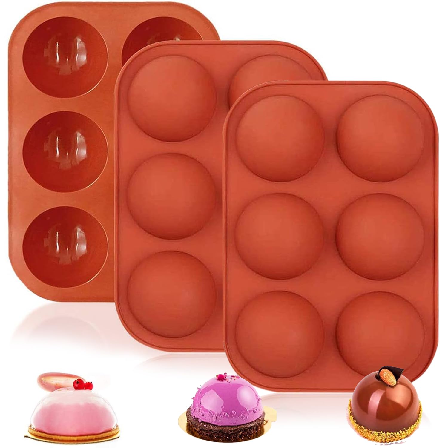 VIKKI 3Pack Semi Sphere Silicone Mold, 6-Cavity Silicone Molds Non Stick Shape Half Sphere Molds Baking Molds for Making Hot Chocolate Bombs, Dome Cake Jelly Mousse Desserts,Dome Mousse, Soap