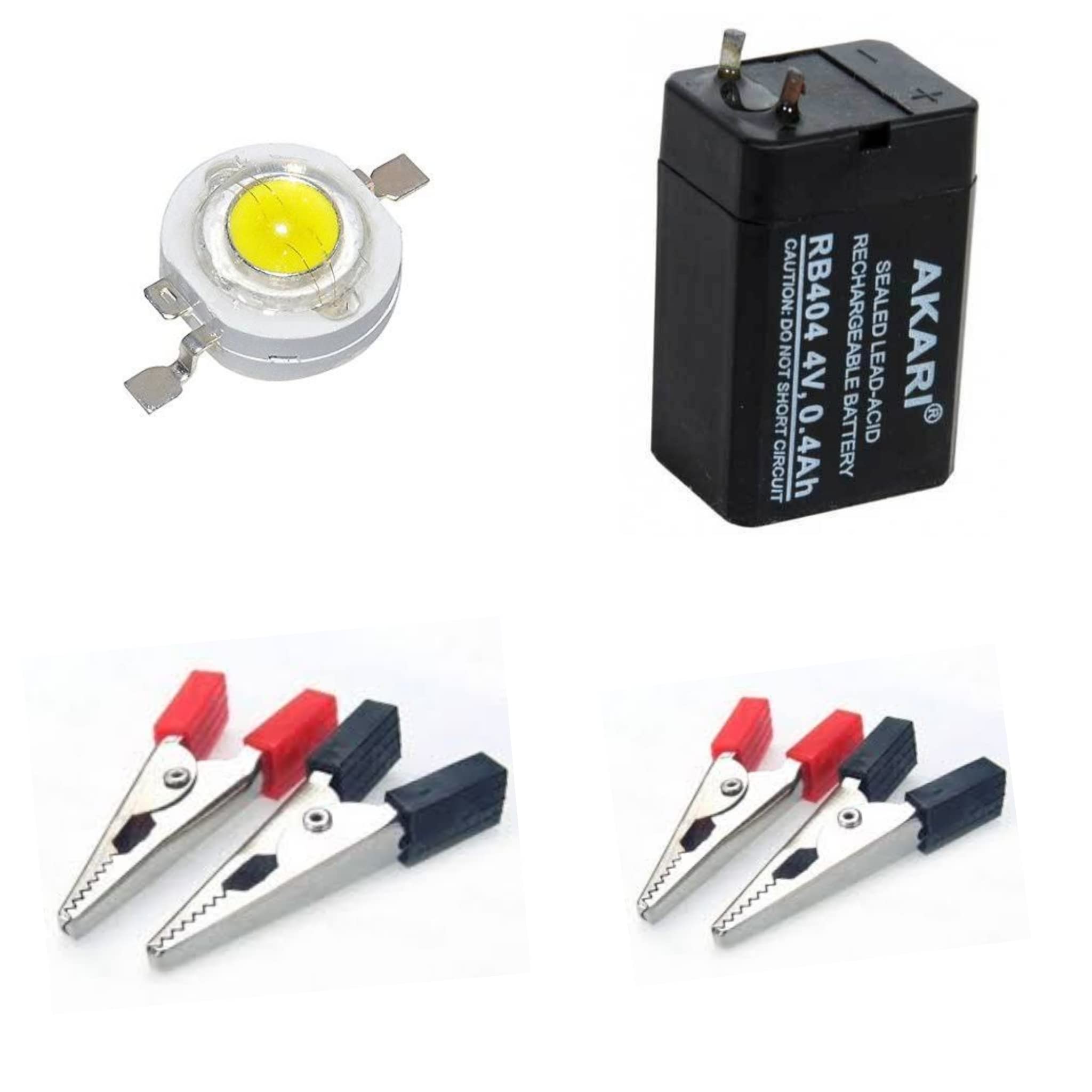 Luvik Sealed Lead Acid Rechargeable 4 Volt 0.4Ah Battery for Torch,Mosquito Racket,dc Motor,Toys etc + 50 pcs 1 watt led Bulb White and 4 pcs Small Aligator Clips, (B09TH85Q3S) Amazon Price History, Amazon Price Tracker