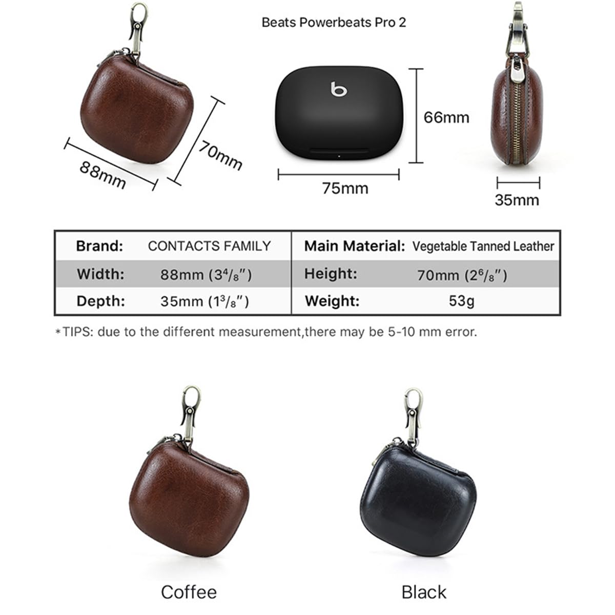 Etui z prawdziwej skóry do Powerbeats Pro2 z brelokiem, trwałe, odporne na wstrząsy, pełne etui ochronne, kompatybilne ze słuchawkami Bluetooth Powerbeats Pro2 2025, obsługa bezprzewodowego ładowania