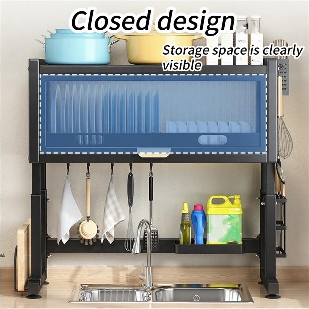 Escurridor de Platos para Colocar sobre el Fregadero con Tapa, escurridor de Cocina Que Ahorra Espacio para Platos, Vasos, Cuencos y Cubiertos (Blanco, 65 cm).