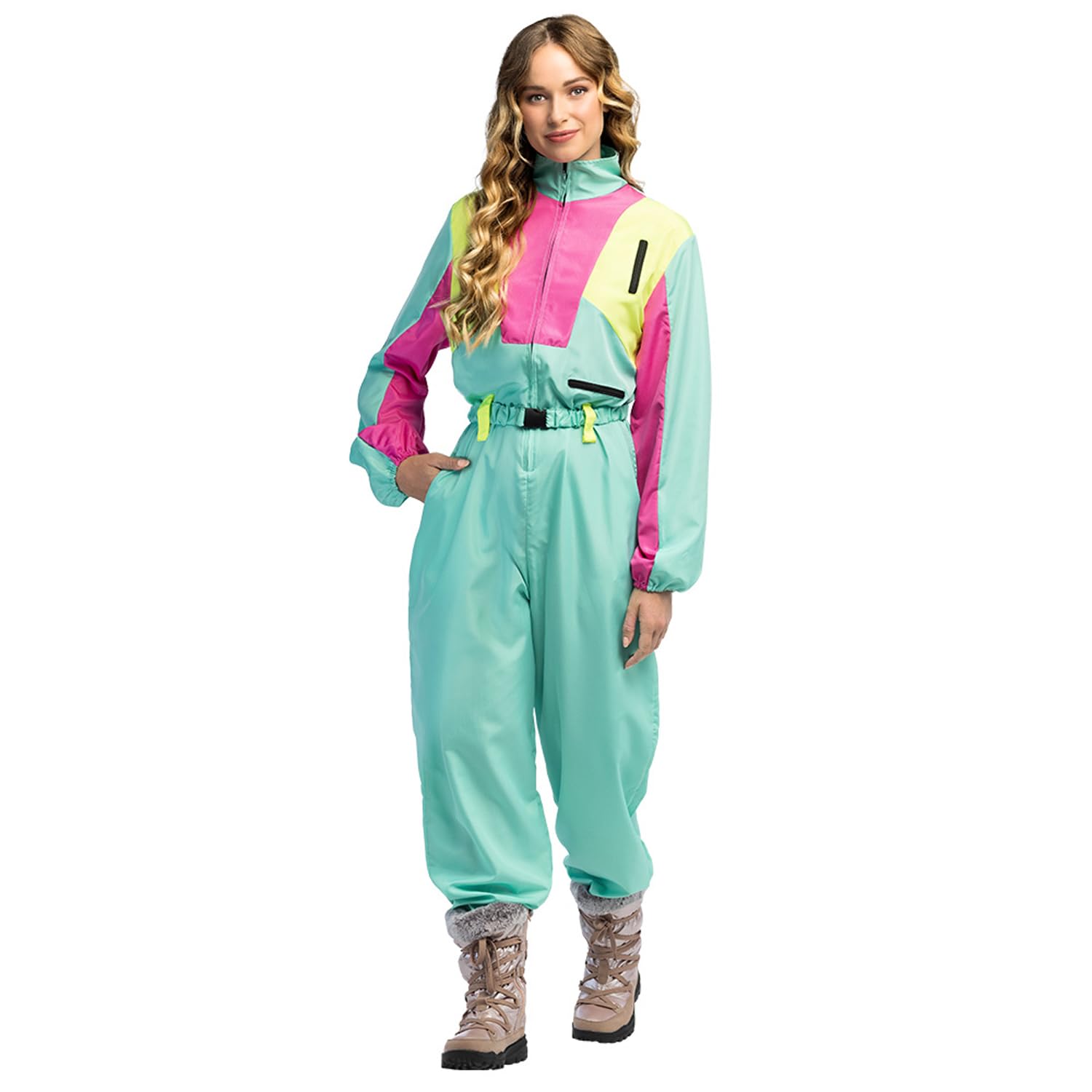 Boland – Combinaison de ski rétro, brille sous la lumière noire, costume des années 80 pour femmes, tenue pour après-ski, costume pour carnaval