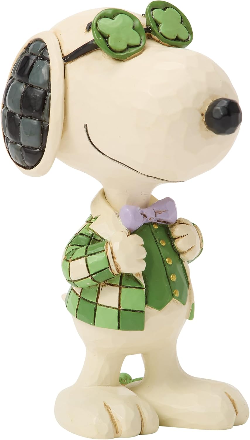 Enesco Peanuts by Jim Shore St. Patrick's Day Snoopy Wearing Shamrock Glasses Miniature Figurine, 3.19 Inch, Multicolor
