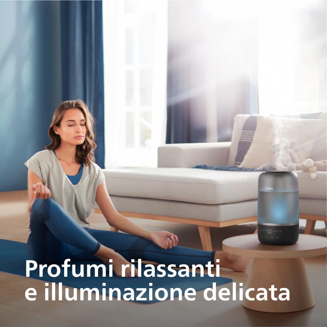 Philips Umidificatore – compatto ma potente, nebulizzazione Sky High, 32 h autonomia, serbatoio 3 L, aromaterapia, silenzioso con Sleep e luce notturna, ideale per stanze fino a 41 m² (HU1510/03)