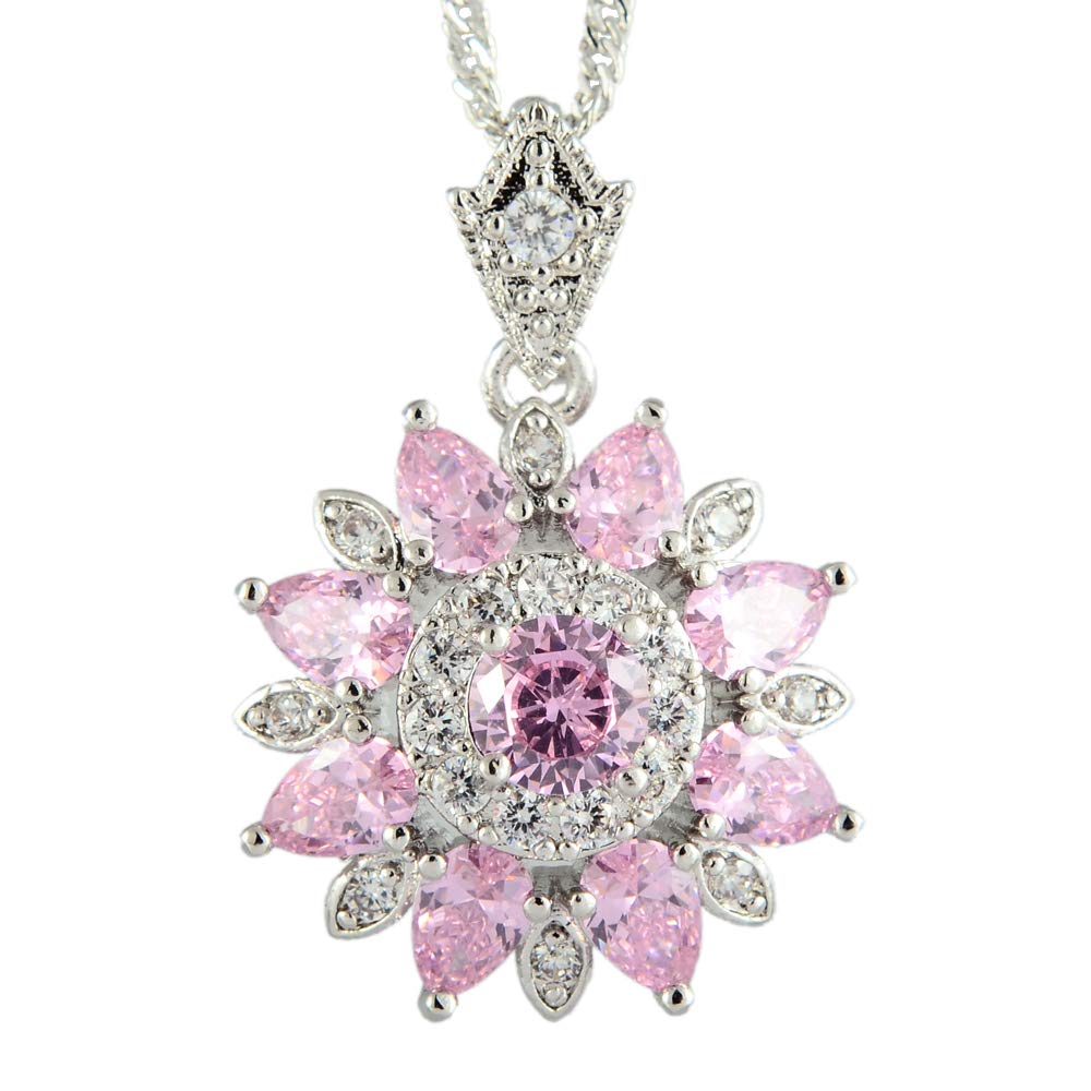 RIZILIA FLOR Colgante con 46cm(18") Cadena y Corte Redondo Piedras Preciosas Circonita CZ [4 Colores Disponibles] en 18K Chapado en Oro Blanco, Elegancia Moderna Sencillo