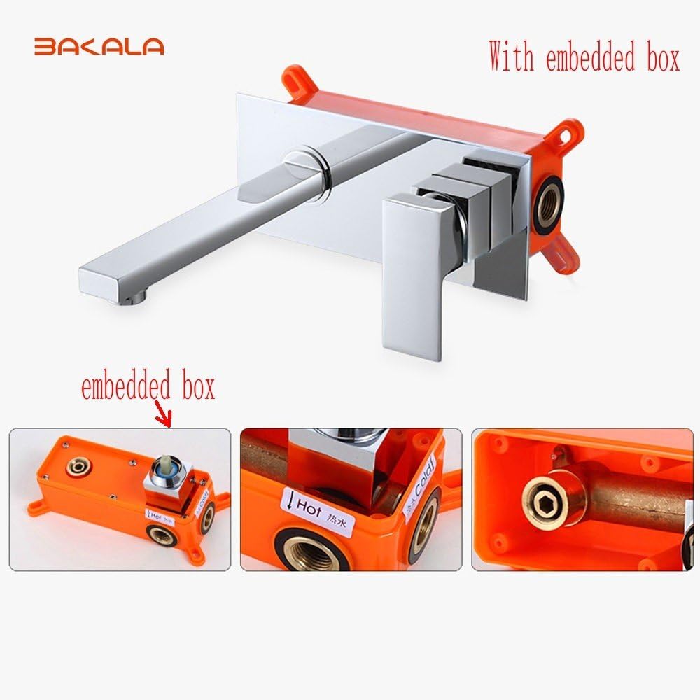 Bakala Bathroom Basin Sink Faucet Wall Mounted Square Chrome Brass Mixer Tap With Embedded Box LT-320R
