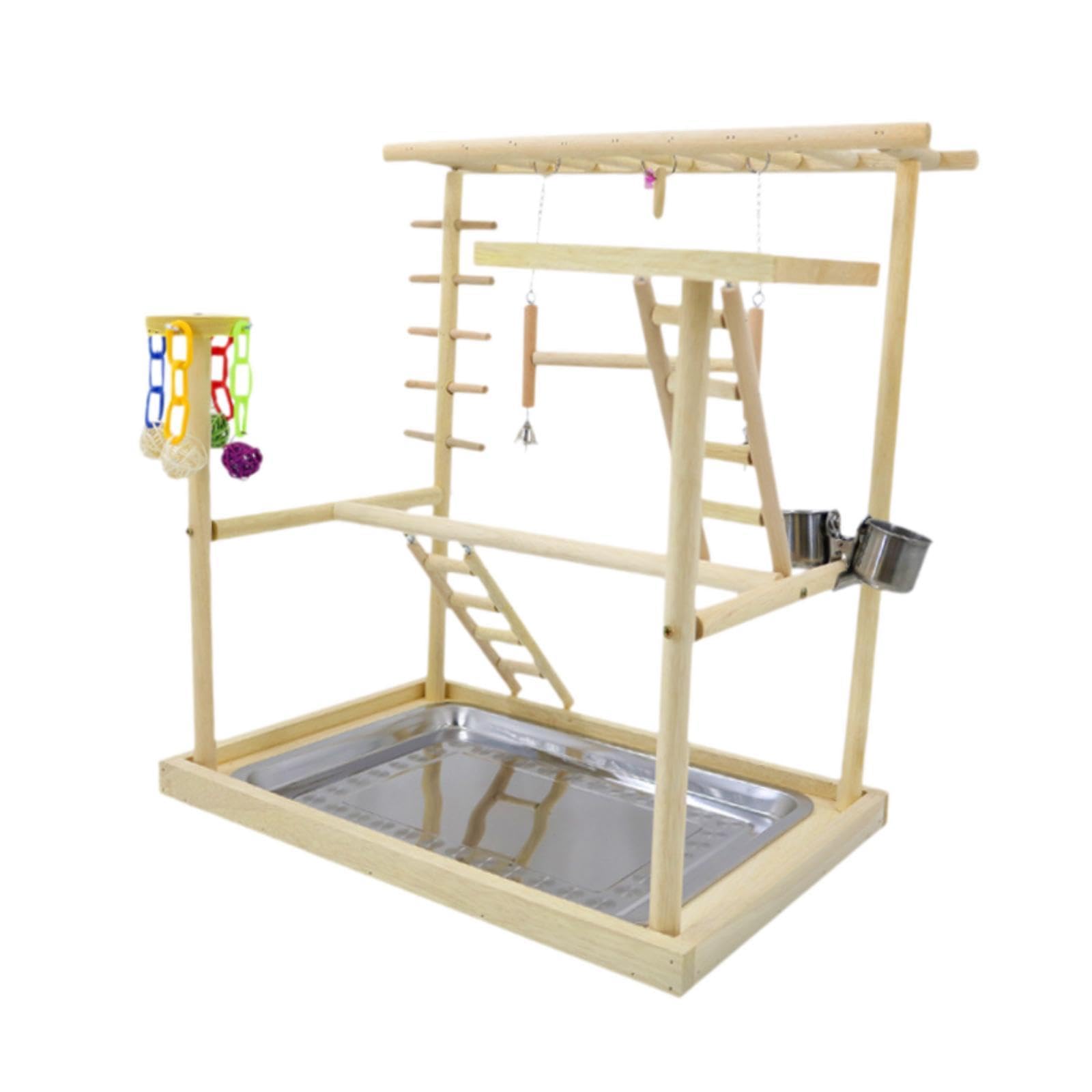 Bothyi Bird Playground Bird Play Stand Portable Sturdy Multifunctional Wooden Parrot Perch Playstand Bird Play Gym Playpen for Macaw