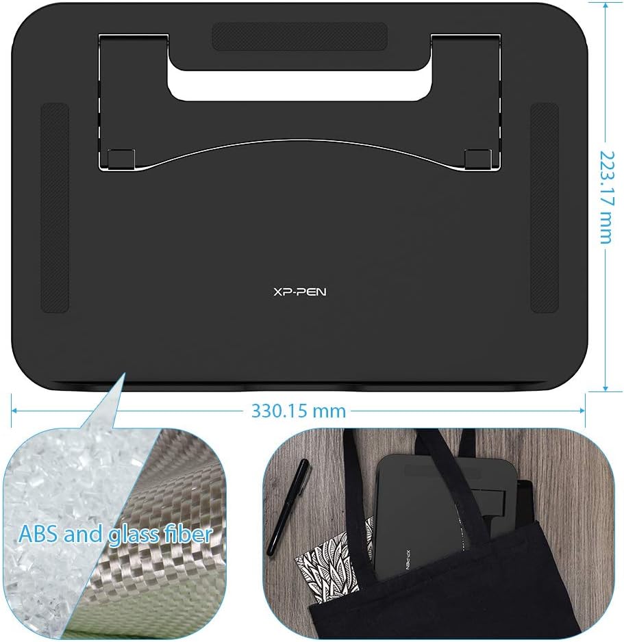 XPPen AC41 Drawing Tablet Stand dimensions (330.15mm x 223.17mm) and material composition (ABS and glass fiber).