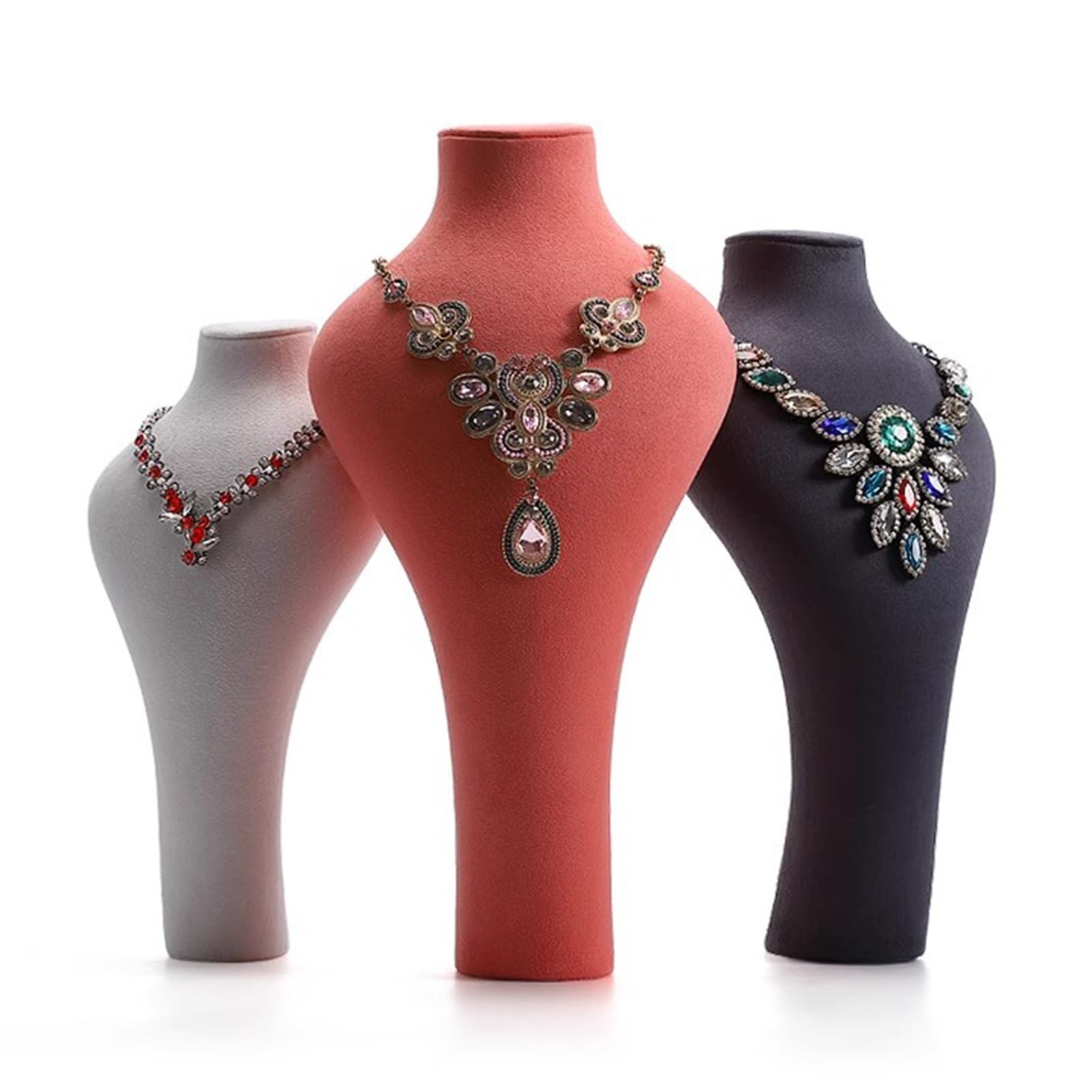 Expositor Collares Soporte para presentación de joyería, Material de superfibra de gran tamaño, soporte para busto de collar para el hogar o tienda, exhibición de venta (Size : S-Gray)