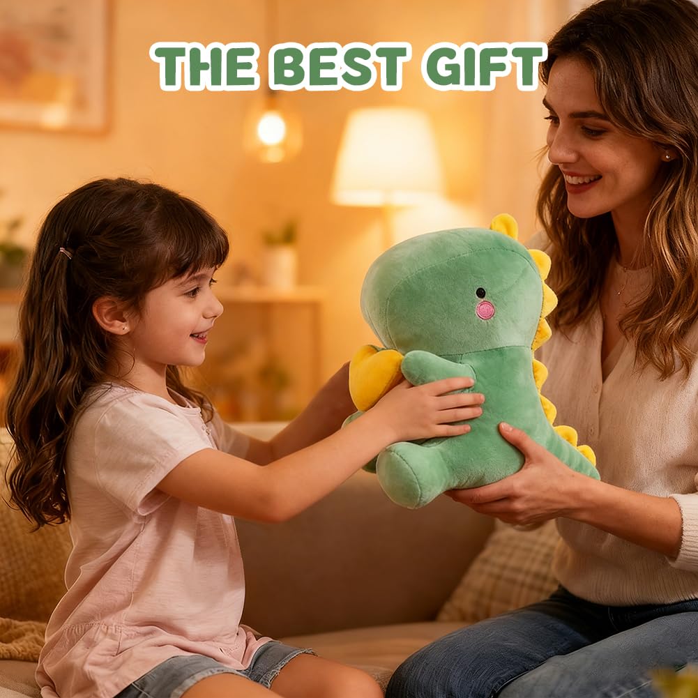 Peluche Dinosauro con Cuore - Dolce Dino Peluche Cuscino, 30CM Kawaii Peluche Dinosauro Pupazzo, Dinosauro Peluche Regalo per Ragazze, Fidanzata, Bambini, San Valentino (Verde)
