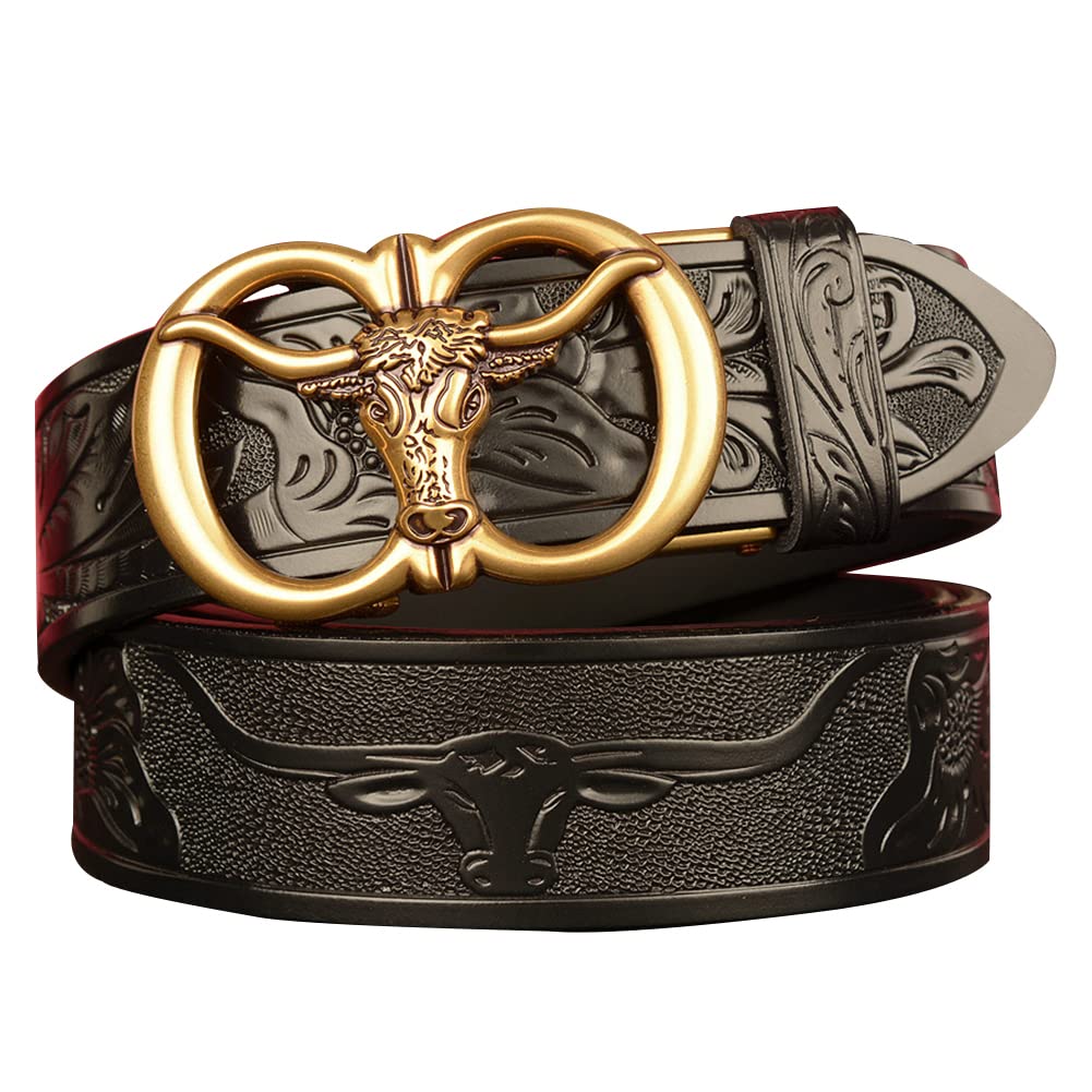 BDAYEK Men's Belt Automatic Buckle Men's Belt Fashion Leather Ratchet Antioxidant Elastic(H,120Cm/47Inch)