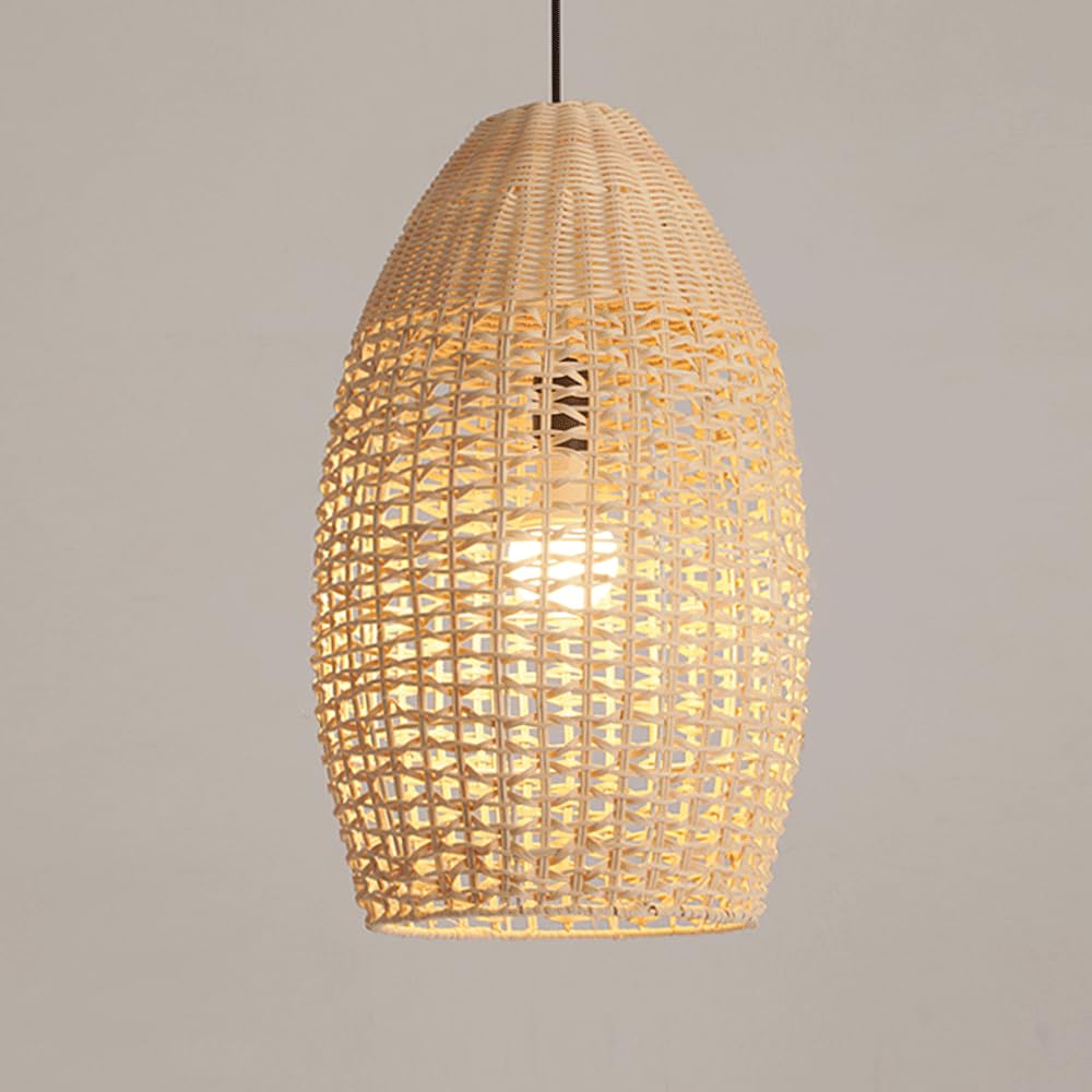 CHUNGYANG Hallway Light Fixture Bamboo Wicker Pendant Light Kitchen Island Farmhouse Hand-Woven Rattan Chandelier for Dining Room E26 Socket Vintage Hanging Light for Entryway Neutral Natural Shade