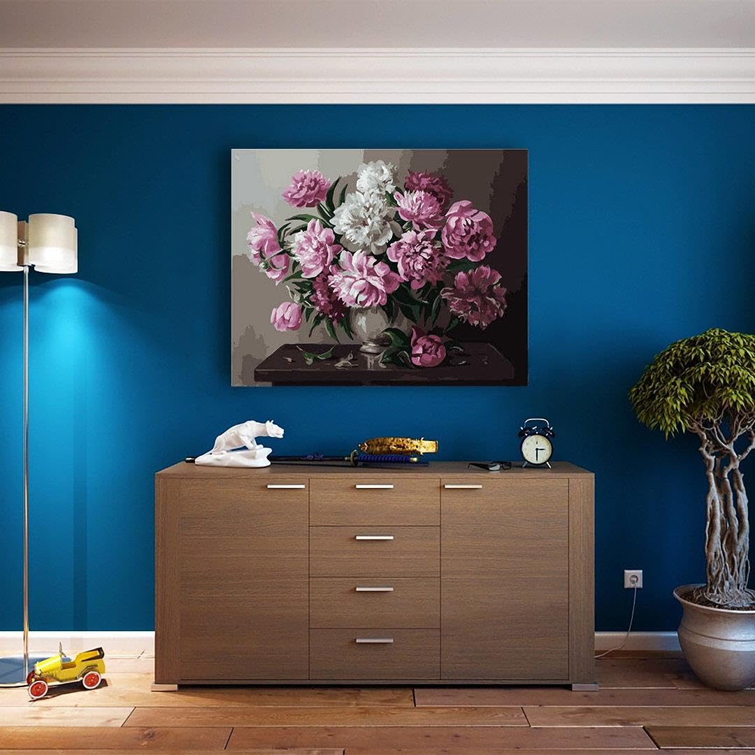 Artnapi Paint By Numbers - Kit Camomilla Su Blu 40x50cm Con Cornice E Colori Acrilici