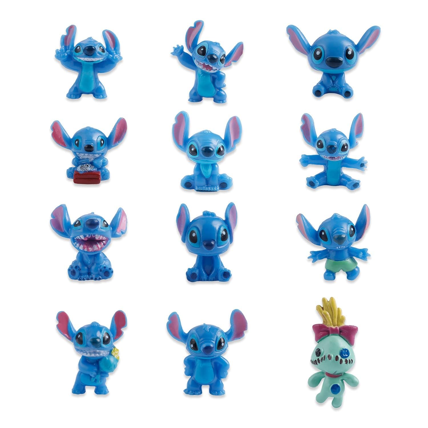 Generic 10 Styles Stitch Cake Topper Figurines Lilo Stitch Ohana Means Family Party Supplies Birthday Cartoon Figure Decoration Gift for Girls Boys (BJ-SDZ 12pcs)
