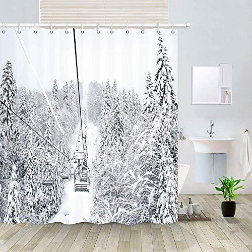 EdCott Hiver Ski en Hiver Neige Montagne Rideau Vieux câble remontées mécaniques modèle Chambre Maison Facile à Nettoyer Rideau de Douche pour Rideau de la Salle de Bains hôtel