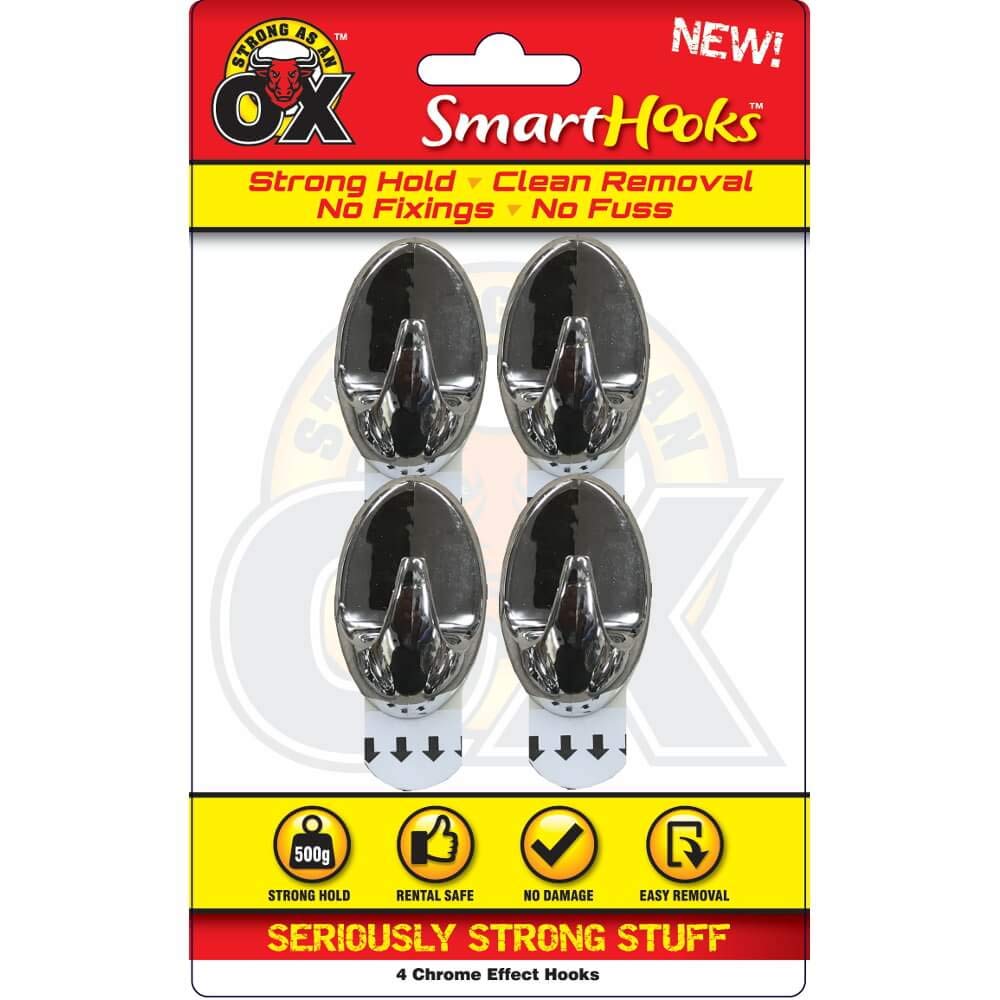 Maestro craft 4 Chrome Effect Removable No Wall Damage Strong Adhesive Hooks 2.5 X 3.5Cm from B&Q