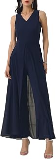 Women's Wide Leg Jumpsuits Chiffon V Neck Cocktail Sleeveless Jumpsuit